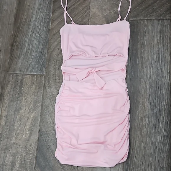 Lucy In The Sky Bodycon Pink Ruched Dress Open Stomach Size Small - Picture 2 of 6